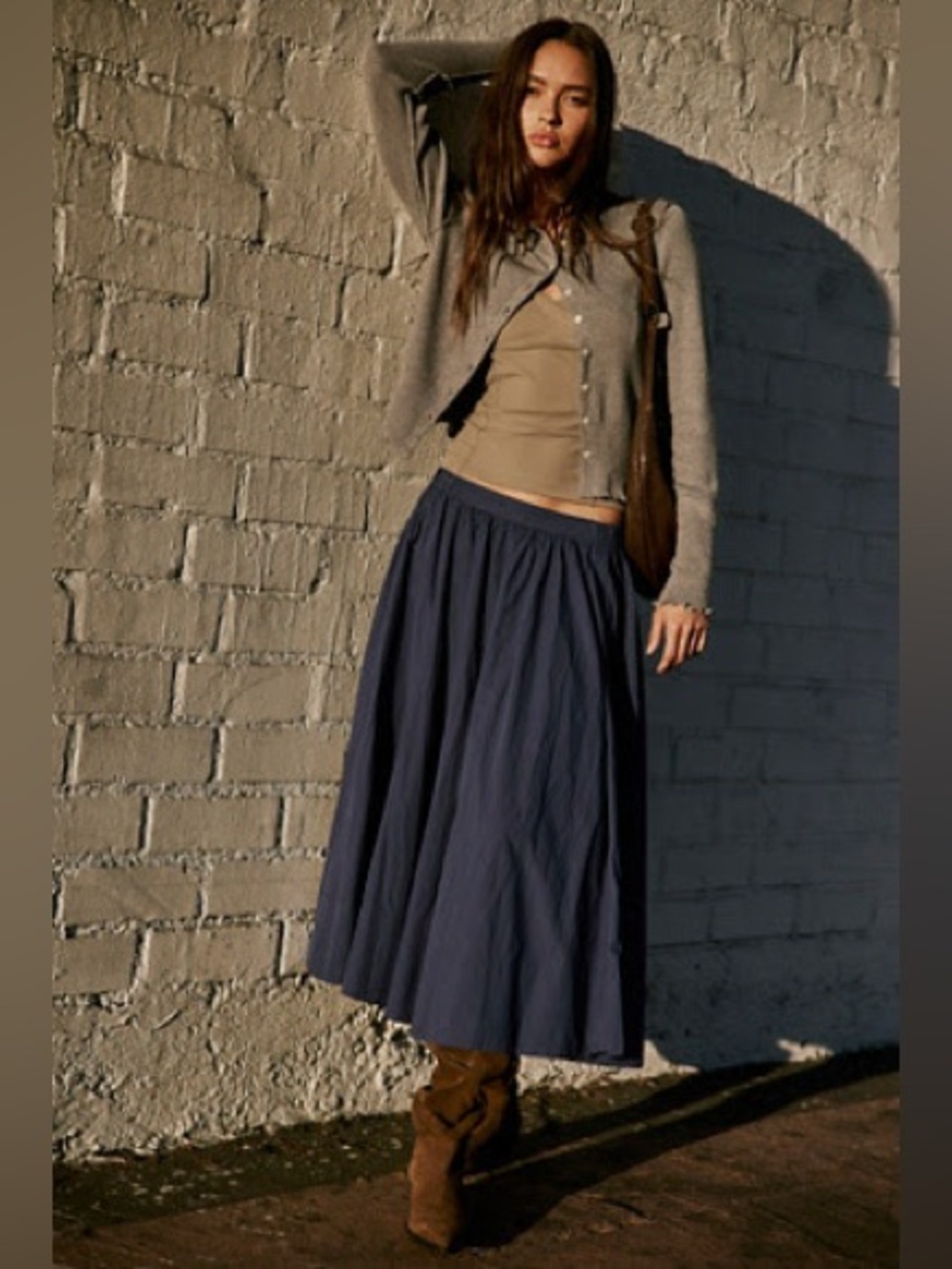 Free People - Lowen Midi Skirt in Navy Peony